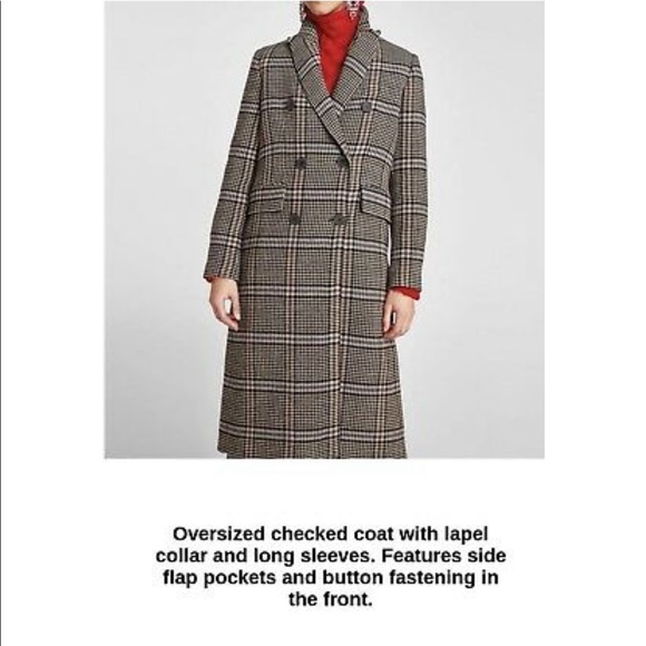 NWT ZARA LONG OVERSIZED CHECK MASCULINE DOUBLE-BREASTED COAT - Picture 8 of 11